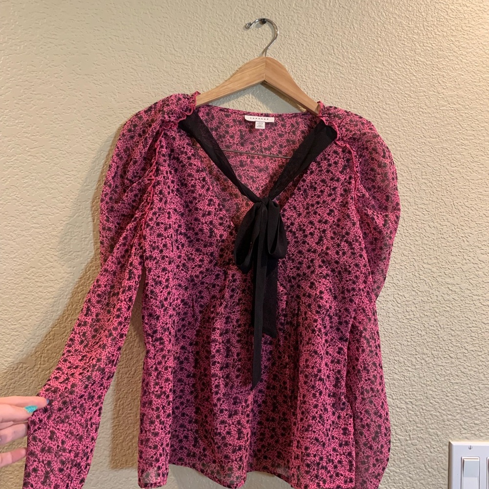 Topshop Pink Blouse with Elegant Floral Design